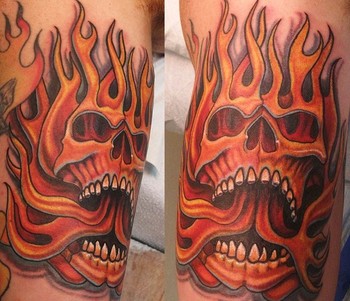 flaming skull tattoo.